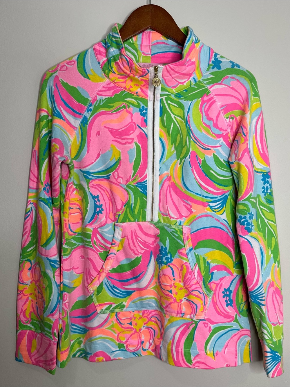 Lilly Pulitzer Tropical Elephant Floral Print Quarter Zip Pullover Size Small
